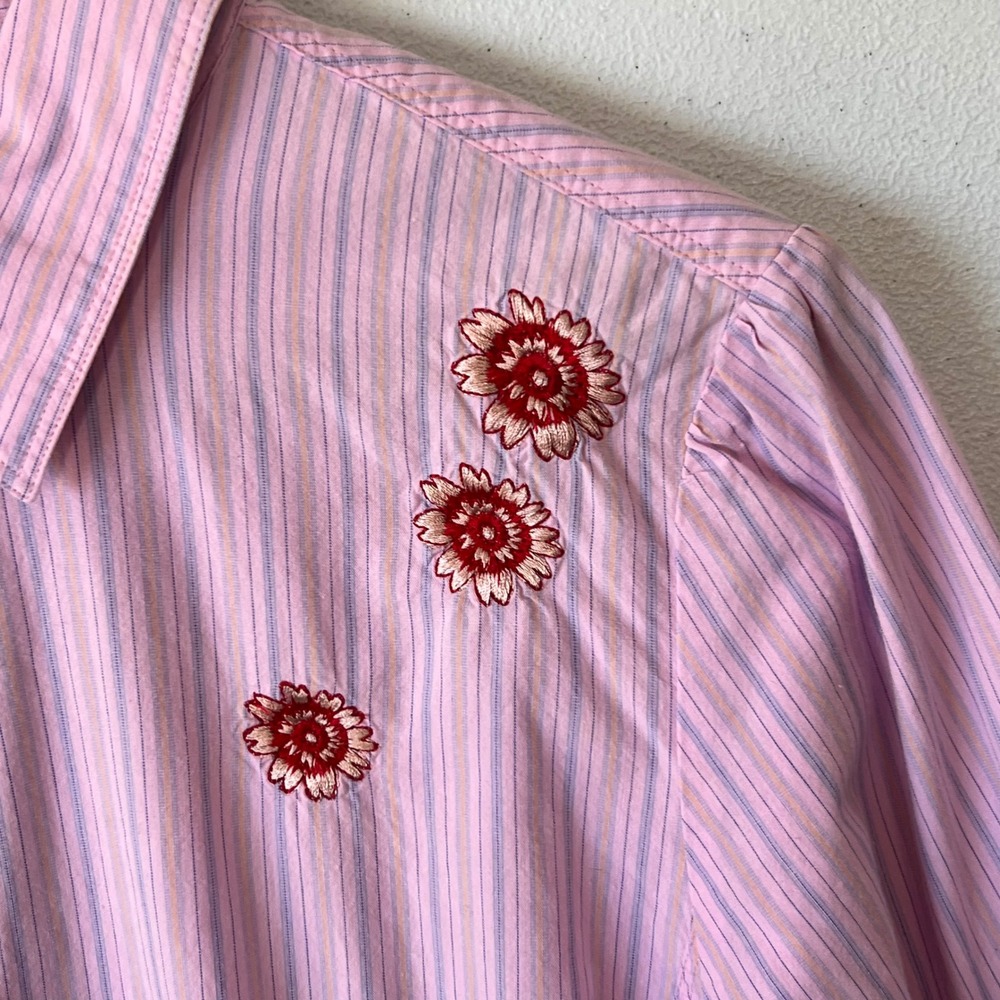 Cabi Pink Striped Embroidered Button Up Shirt Blouse L 100% Cotton Boho Western - Picture 4 of 15